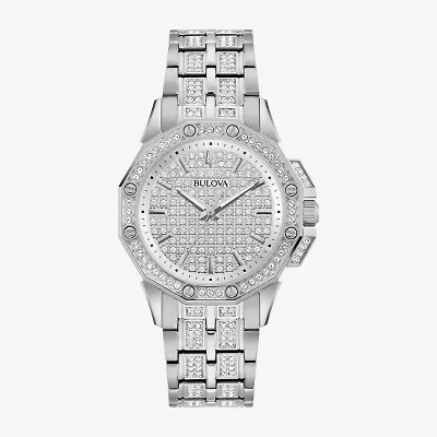 Bulova Crystal Octava Womens Crystal Accent Silver Tone Stainless Steel Bracelet Watch 96l305