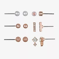 Bijoux Bar Delicates Womens Simulated Pearl 6 Pair Earring Set
