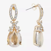 Sparkle Allure Womens Champagne Crystal 24K Gold Over Brass Drop Earrings