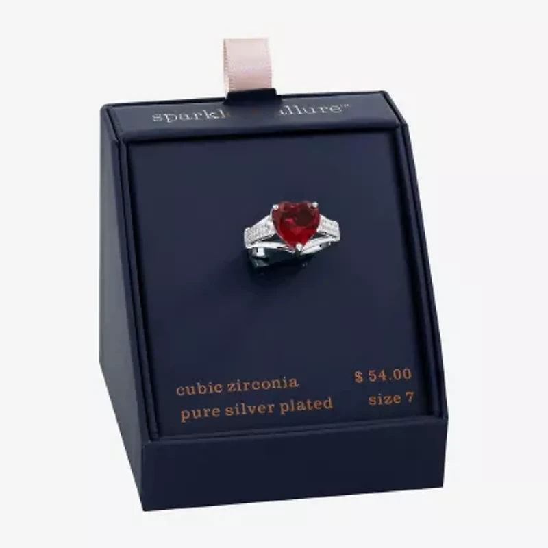 Sparkle Allure Womens Red Cubic Zirconia Pure Silver Over Brass Heart Solitaire Engagement Ring
