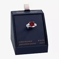 Sparkle Allure Womens Red Cubic Zirconia Pure Silver Over Brass Heart Solitaire Engagement Ring