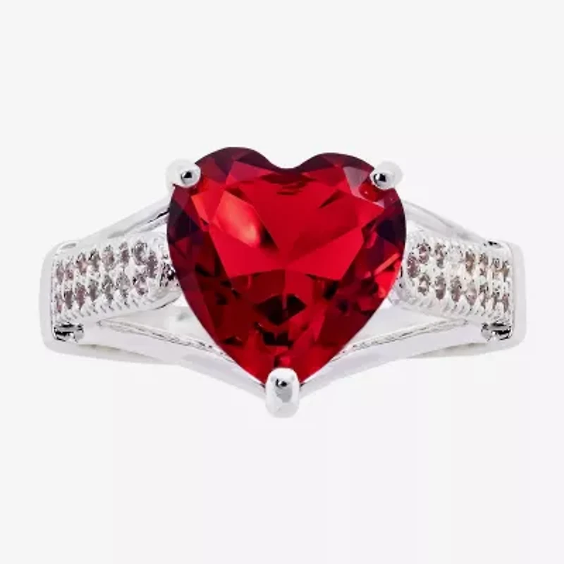 Sparkle Allure Womens Red Cubic Zirconia Pure Silver Over Brass Heart Solitaire Engagement Ring