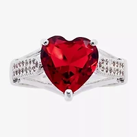 Sparkle Allure Womens Red Cubic Zirconia Pure Silver Over Brass Heart Solitaire Engagement Ring