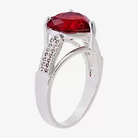 Sparkle Allure Womens Red Cubic Zirconia Pure Silver Over Brass Heart Solitaire Engagement Ring