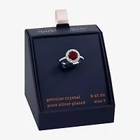 Sparkle Allure Womens Red Crystal Pure Silver Over Brass Round Halo Cocktail Ring