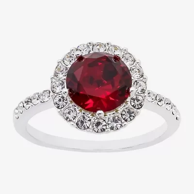 Sparkle Allure Womens Red Crystal Pure Silver Over Brass Round Halo Cocktail Ring