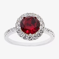 Sparkle Allure Womens Red Crystal Pure Silver Over Brass Round Halo Cocktail Ring