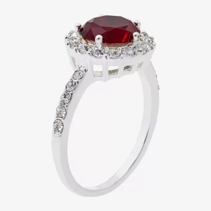 Sparkle Allure Womens Red Crystal Pure Silver Over Brass Round Halo Cocktail Ring