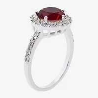 Sparkle Allure Womens Red Crystal Pure Silver Over Brass Round Halo Cocktail Ring