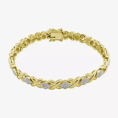 Sparkle Allure Womens Natural White Diamond Accent 14K Gold Over Brass Round 7.25 Inch Tennis Bracelet