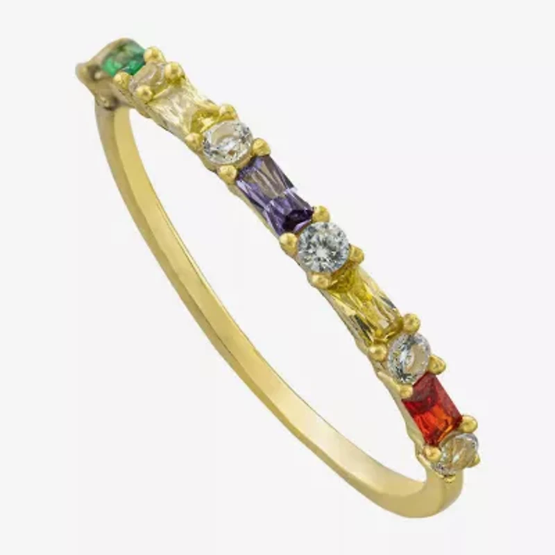 Silver Treasures Womens Multi Color Cubic Zirconia 14K Gold Over Silver Delicate Band