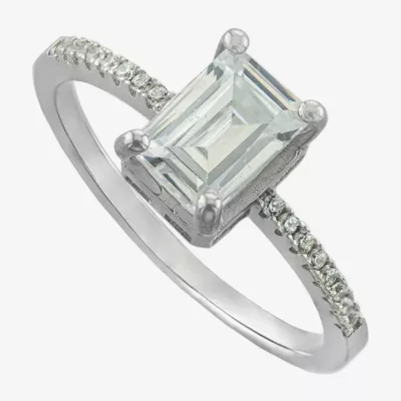 Silver Treasures Womens Cubic Zirconia Sterling Silver Solitaire Engagement Ring