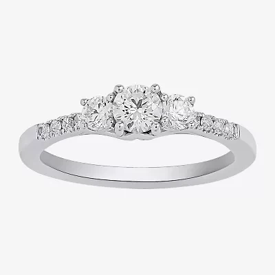 Love Lives Forever (H-I / Si2) Womens 3/ CT. T.W. Lab Grown White Diamond 10K Gold Round Side Stone 3-Stone Engagement Ring