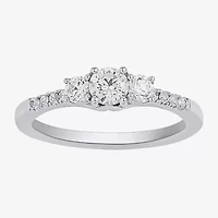 Love Lives Forever (H-I / Si2) Womens 3/ CT. T.W. Lab Grown White Diamond 10K Gold Round Side Stone 3-Stone Engagement Ring