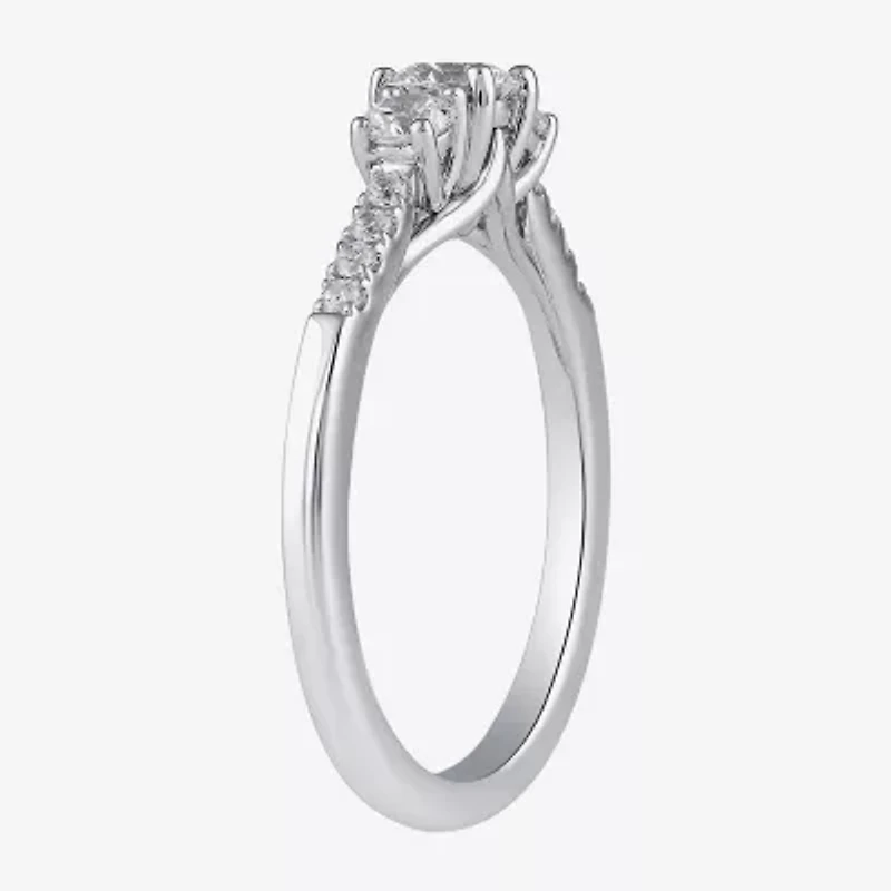 Love Lives Forever (H-I / Si2) Womens 3/ CT. T.W. Lab Grown White Diamond 10K Gold Round Side Stone 3-Stone Engagement Ring