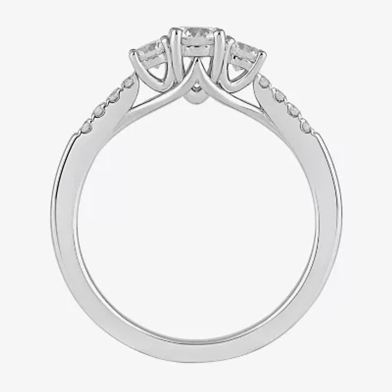 Love Lives Forever (H-I / Si2) Womens 3/ CT. T.W. Lab Grown White Diamond 10K Gold Round Side Stone 3-Stone Engagement Ring