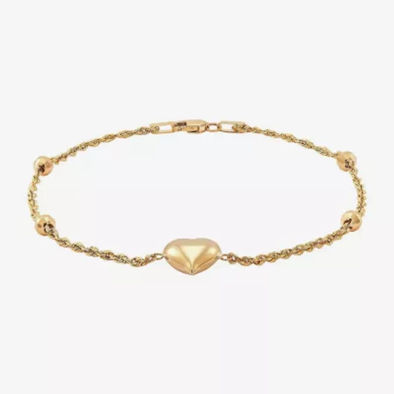 Womens 10K Gold Hollow Heart 7.5 Inch Link Bracelet