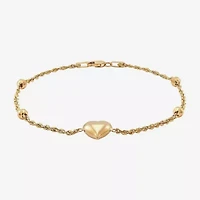 Womens 10K Gold Hollow Heart 7.5 Inch Link Bracelet