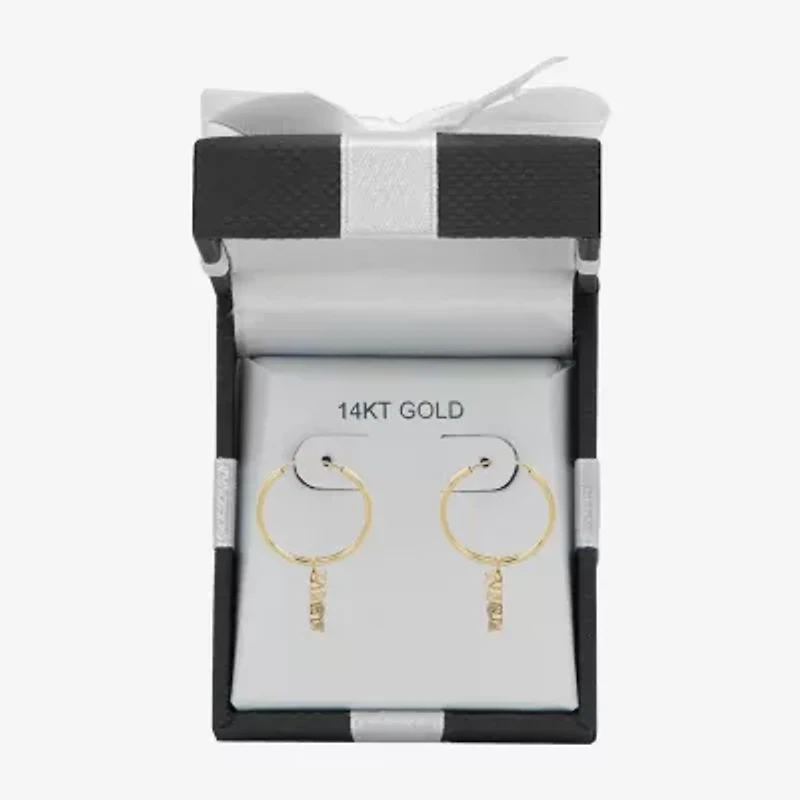 Womens Cubic Zirconia 14K Gold 18mm Cross Hoop Earrings