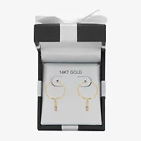 Womens Cubic Zirconia 14K Gold 18mm Cross Hoop Earrings