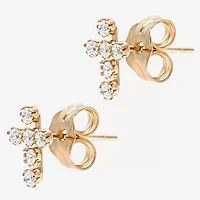 Cubic Zirconia 14K Gold 7.3mm Cross Stud Earrings