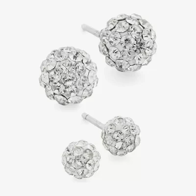 Silver Treasures Womens Crystal Sterling Silver Ball Pair Earring Set