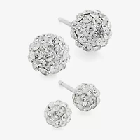 Silver Treasures Womens Crystal Sterling Silver Ball Pair Earring Set