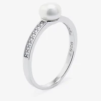 Silver Treasures Womens Cultured Freshwater Pearl Cubic Zirconia Sterling Silver Band