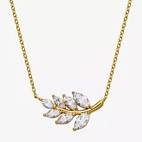 18K Gold Over Sterling Silver Marquise Cubic Zirconia Leaf 18" Necklace
