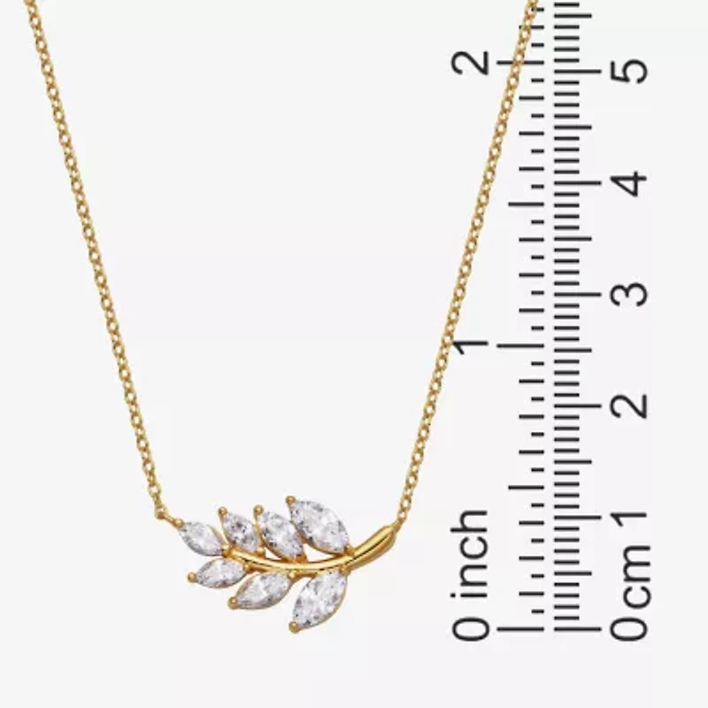 18K Gold Over Sterling Silver Marquise Cubic Zirconia Leaf 18" Necklace