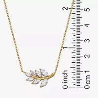 18K Gold Over Sterling Silver Marquise Cubic Zirconia Leaf 18" Necklace