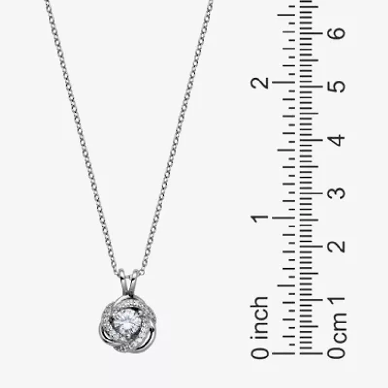 Womens 5/8 CT. T.W. Cubic Zirconia Platinum Over Silver Knot 18 Inch Pendant Necklace