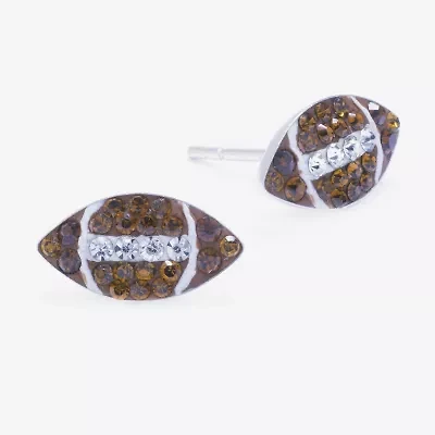Silver Treasures Football Brown Crystal Sterling Silver 11.5mm Stud Earrings