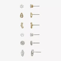 Mixit Womens Cubic Zirconia Flower Star Hypoallergenic 6 Pair Earring Set