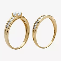 DiamonArt® Womens 1 1/10 CT. T.W.  White Cubic Zirconia 10K Gold Round Bridal Set