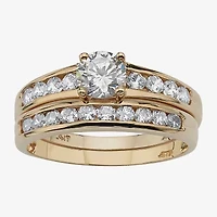 DiamonArt® Womens 1 1/10 CT. T.W.  White Cubic Zirconia 10K Gold Round Bridal Set