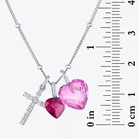 Womens Lab Created Pink Sapphire Sterling Silver Cross Heart 18 Inch Pendant Necklace