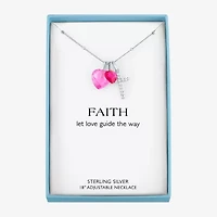 Womens Lab Created Pink Sapphire Sterling Silver Cross Heart 18 Inch Pendant Necklace