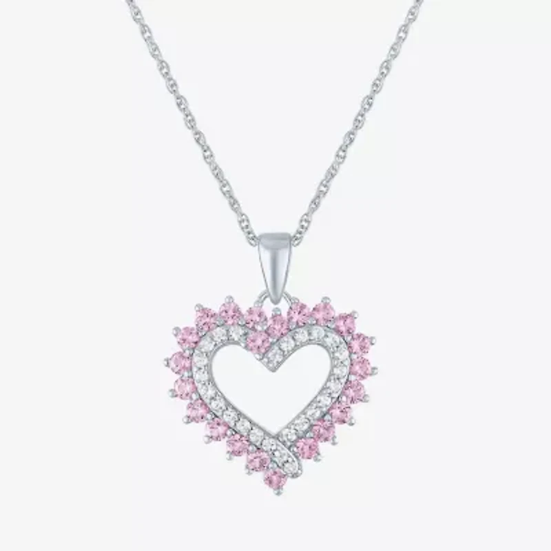 Womens Lab Created Pink Sapphire Sterling Silver Round 18 Inch Pendant Necklace