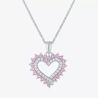 Womens Lab Created Pink Sapphire Sterling Silver Round 18 Inch Pendant Necklace