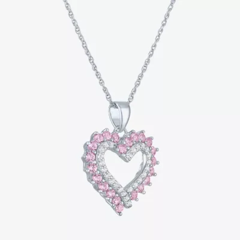 Womens Lab Created Pink Sapphire Sterling Silver Round 18 Inch Pendant Necklace