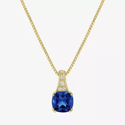 Gemstone 14K Gold Over Silver Cushion Pendant Necklace