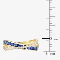 Womens Lab Created Blue Sapphire 14K Gold Over Silver Crossover Side Stone Band