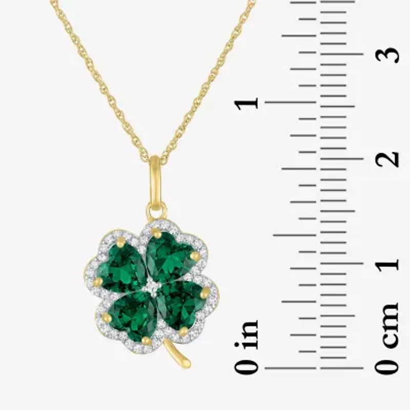 Womens Lab Created Green Emerald 14K Gold Over Silver Clover 16 Inch Pendant Necklace