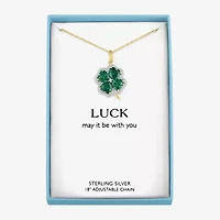 Womens Lab Created Green Emerald 14K Gold Over Silver Clover 16 Inch Pendant Necklace