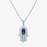 Womens Lab Created Blue Sapphire Sterling Silver Hamsa 16 Inch Pendant Necklace