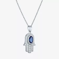 Womens Lab Created Blue Sapphire Sterling Silver Hamsa 16 Inch Pendant Necklace