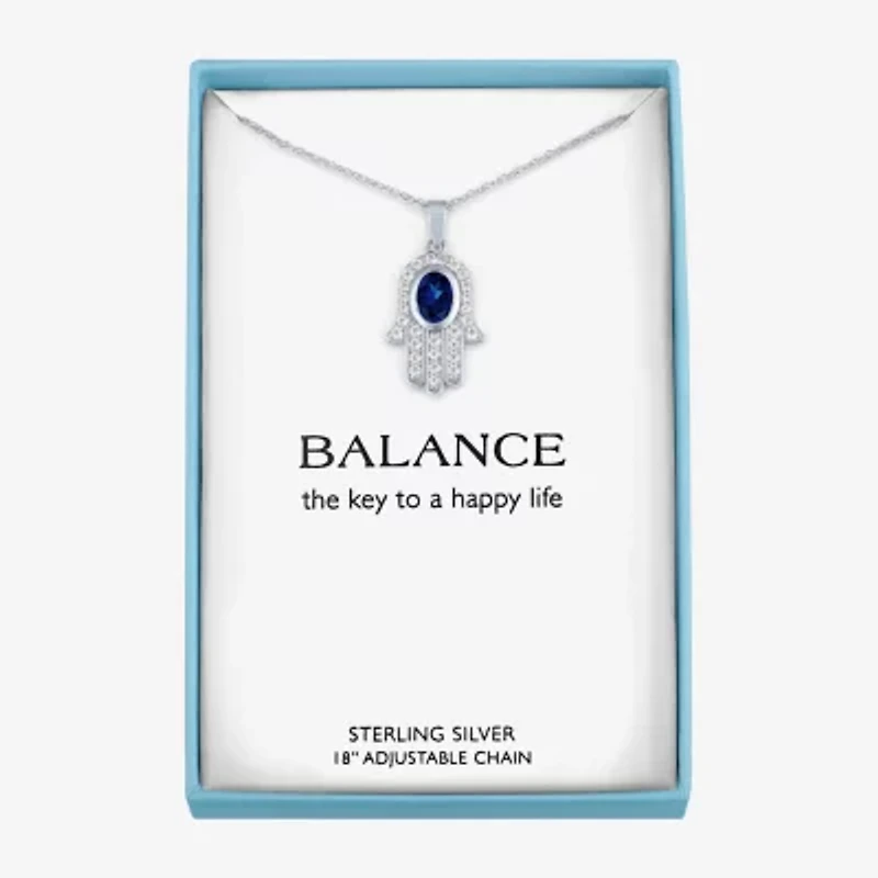 Womens Lab Created Blue Sapphire Sterling Silver Hamsa 16 Inch Pendant Necklace
