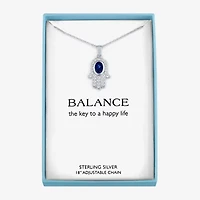 Womens Lab Created Blue Sapphire Sterling Silver Hamsa 16 Inch Pendant Necklace