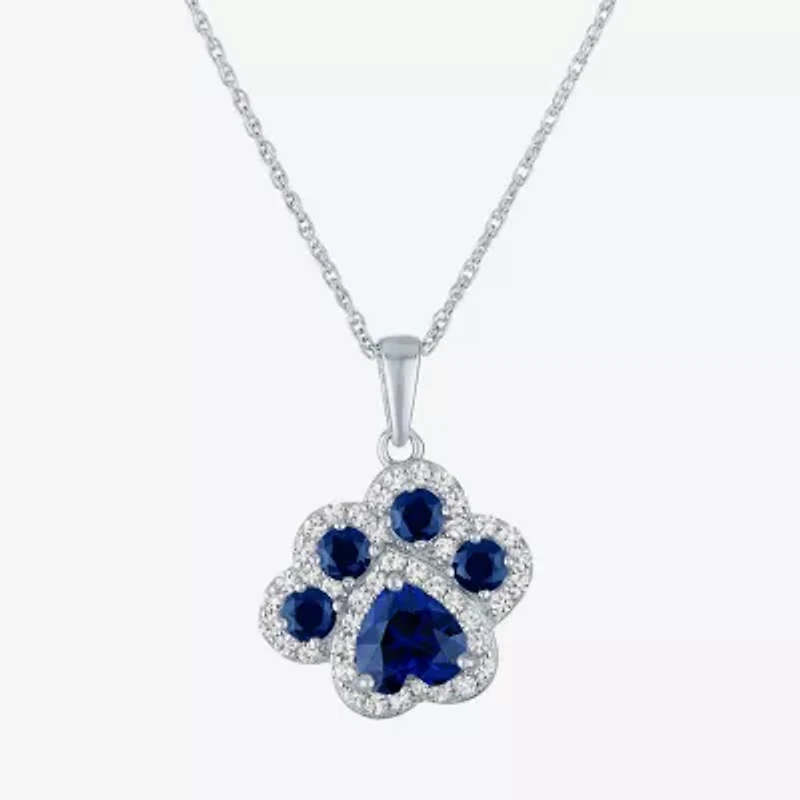 Womens Lab Created Blue Sapphire Sterling Silver 16 Inch Pendant Necklace
